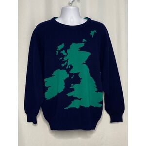 Lyle & Scott Vintage Lambswool Sweater Navy Blue UK Map Trader Vics Scotland